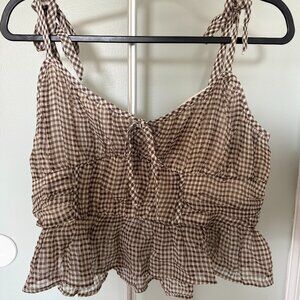 American Eagle AE Brown Corset Peplum Top